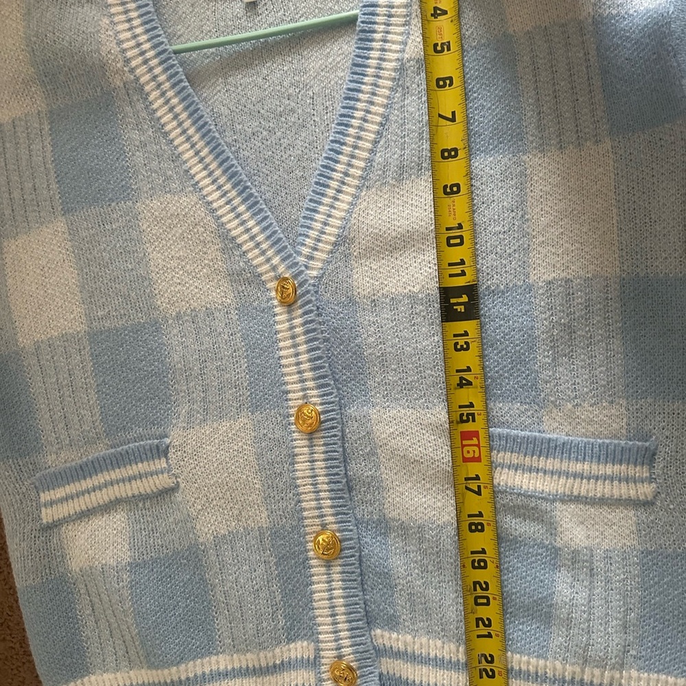 More to Love Pastel Blue Check V-Neck Cardigan - Picture 4 of 5